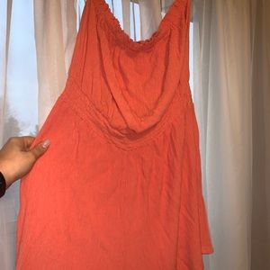 Strapless Coral Bathing Suit Coverup Romper